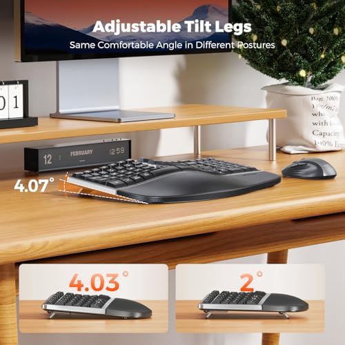 MEETION Ergonomic Wireless Keyboard Mouse, Split Palm Rest Keyboard, Black