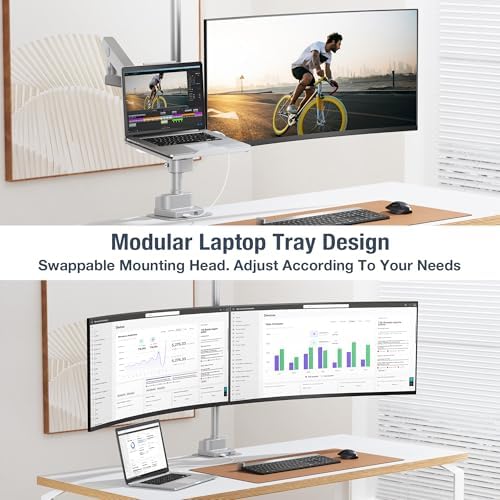 AVLT Laptop & 40 Inch Monitor Arm Pole Top Mount with USB-C&A Ports - Gray