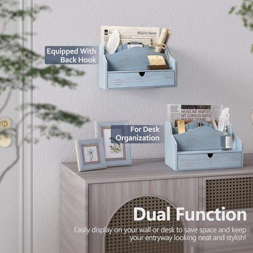 Rebee Vision Mail Organizer for Desk with 4-Slot Letter Home Decor, Blue