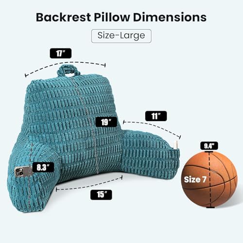 Large Reading Pillow for Sitting Up with Arms,Olive Corduroy