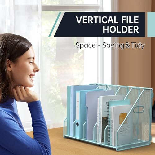 MINDEPOT Desk File Organizer Folder Holder with 5 Vertical for Office, Blue