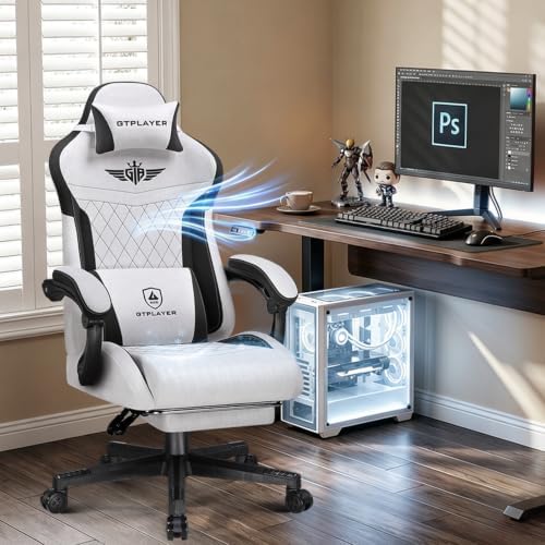 GTPLAYER Gaming Chair with Footrest, Ergonomic Office Chair 400lbs Heavy Duty, Big and Tall Computer Desk Chair with Lumbar Support and Headrest, Breathable Tech Fabric, 90-155° Recline Grey