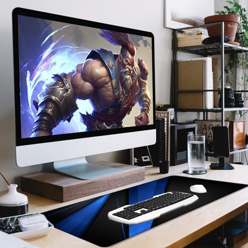 Desk Pad Large Gaming Mouse Pad Extended Keyboard Mouse Mat, Black Blue
