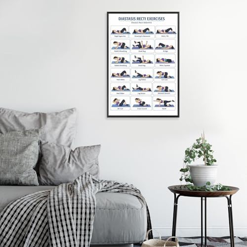 Diastasis Recti Repair Exercise Poster, 18 Illustrated Postpartum Abdomen Healing Moves Chart, Bodyweight Postnatal Core & Pelvic Floor Training Guide for Diastasis Recti Abdominis Recovery Workout(16x24inchs，Wrapped Framed)