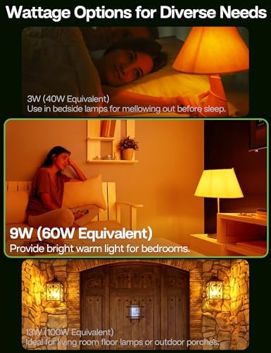 Amber Light Bulbs for Sleep 2 Pack:9W 1800K, 60W Equivalent, E26