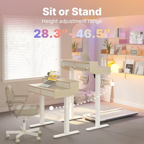 HUANUO 32 x 20 Inch Electric Standing Desk with 4 Drawers, Natural