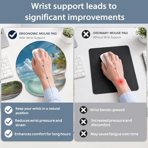 Wrist Rest Support for Mouse Pad Keyboard Set, Hawaii Beach Palm Tree Mouse Pad with Non Slip Rubber Base for Home and Office Typing Support