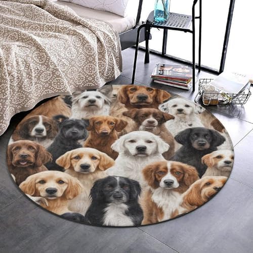 Fashion Round Area Rug Large Non Slip Carpet, Lover Gifts Funny Cute Dogs Unisex Home Decor Mat