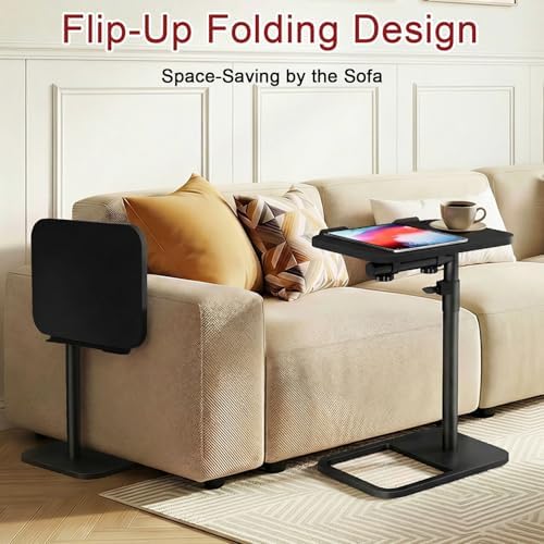 GOYLSER TV Tray Table Adjustable Height, Flip-Top, Snack Side Table with 360° Swivel and 180° Tilt, C Shaped End Table for Couch, Sofa, Dinner Eating and Recliner (Black)