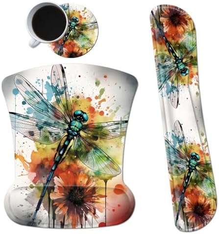 3Pcs Ergonomic Memory Foam Keyboard Wrist Rest Pad Set, Dragonfly