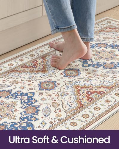 DEXI Kitchen Floor Mats Cushioned Anti Fatigue Runner Rug, 24x87 Beige