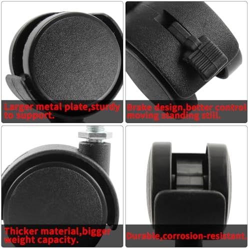 HOWDIA 4 Pack 1.5 Inch Swivel Caster Wheels for Cart, M8-1.25×15mm Threaded Stem Heavy Duty Casters with Brake, Nylon Wheels Replacement for Furniture, Table, Cabinet, Shelf
