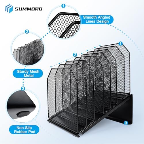 SUMMORO Inclined File Organizer for Desk, 7-Section Vertical File Holder