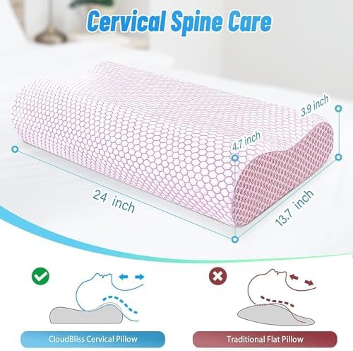 Neck Pillow for Sleeping, Ergonomic Cervical Bed Pillow, Pink Standard Size