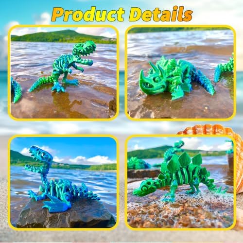6pcs 3D Printed Dinosaur Skeletons, Flexible，Articulated T-Rex Fidget Toys,Large，3D Printed Animals,Desk Executive Toy，Easter Eggs Basket Stuffers,Toys for Boys Kids Teen Girl 5-7 4-6 8-12