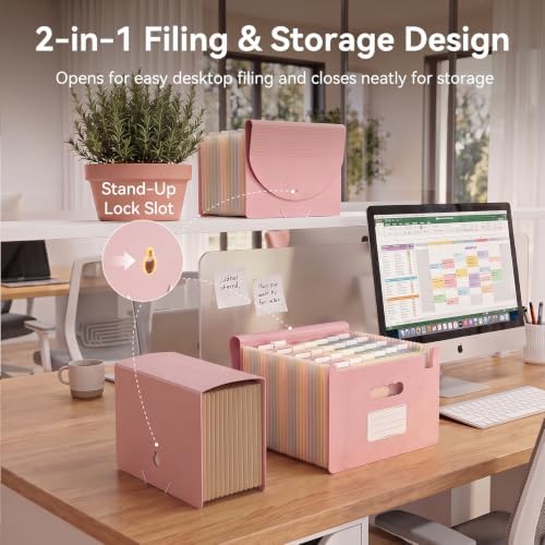 ThinkTex Accordion File Organizer, 26 Pockets File Folders, Soft Dusty Pink