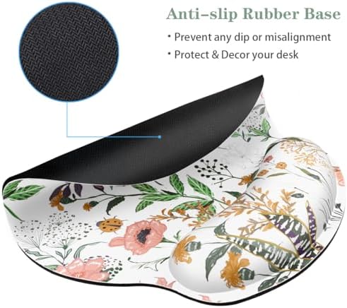 Floral Ergonomic Mouse Pad with Wrist Support, Cute Premium-Textured Mouse Mat for Wireless Mouse, Non-Slip Rubber Base, Desk Accessories for Laptop, Office, Home, Game, White Flower