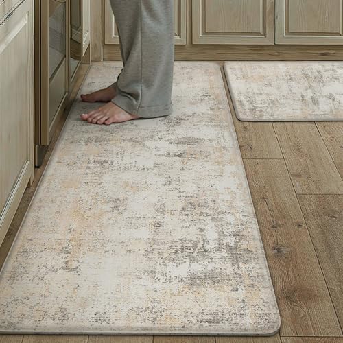 Anti Fatigue Beige Grey Neutral Non-Slip Kitchen Mat 2 Piece