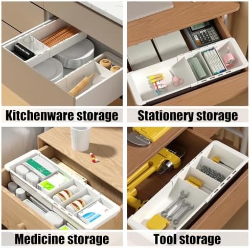 YOOUSOO Expandable Drawer Organizer, 2 PCS Adjustable Drawer Organizer Trays, Drawer Dividers Organizers and Storage For Office Supplies, Pens, Makeup,Utensils, Tools, Flatware and Junks, White