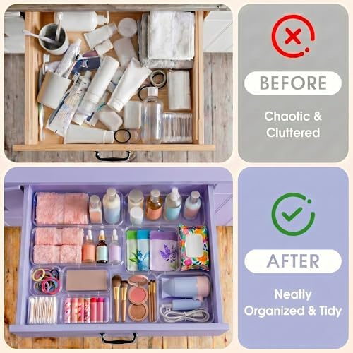 16 Pcs Extendable Clear Drawer Organizer|2-Size Expandable Drawer Dividers