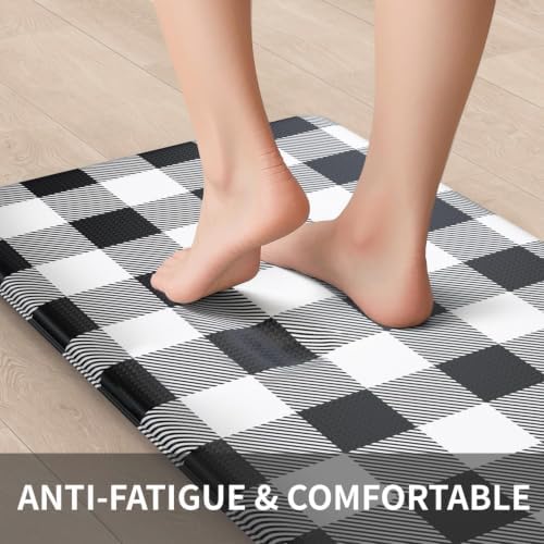 MAYHMYO 2PC Kitchen Mats for Floor,Buffalo Plaid Kitchen Rugs Anti Fatigue