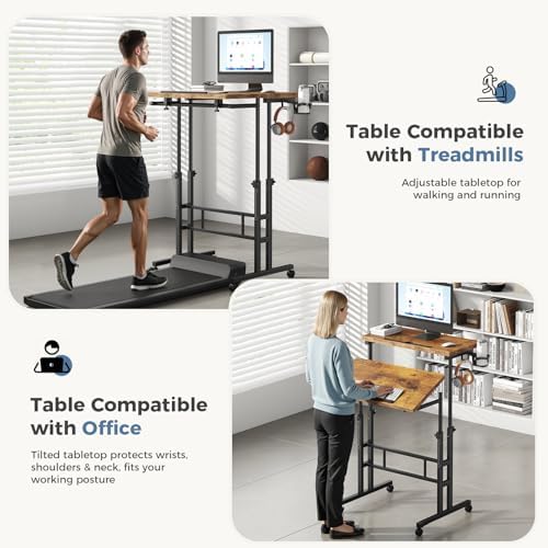 DUMOS Rolling Standing Desk, Walking Pad Desk, Split Top Computer Cart