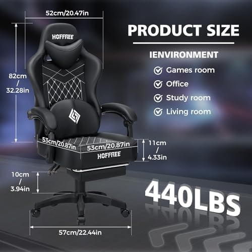 HOFFREE Gaming Chair Computer Chair with Speakers Massage Game Chairs with Footrest Bluetooth High Back Ergonomic Computer Gaming Chairs for Adults Reclining Video Gamer Chair Black