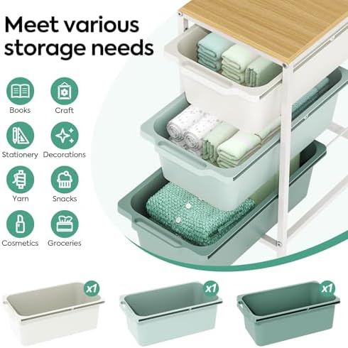 KINGBOARD Slim Rolling Cart with 3 Drawers, Metal Utility Storage Cart