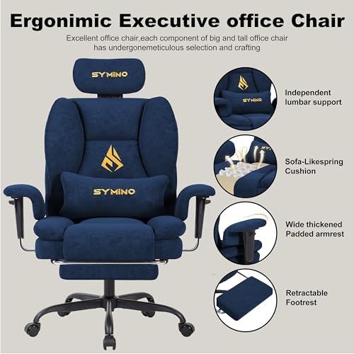 Symino Gaming Chair with Foot Rest, Unique Up/Down Armrests, PU Leather Ergonomic High Back Chair, 155° Recline Solid Color Computer Desk Chair, Blue