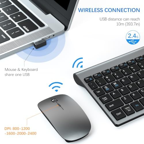 Wireless Keyboard and Mouse Ultra Slim Combo with Dual System - Gray Black