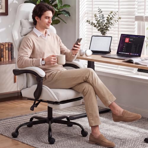Dowinx Gaming Chair with Footrest, Ergonomic Office Chair, White