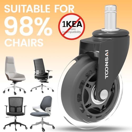 3 Inch Office Desk Chair Wheels Replacement, Stem 7/16-7/8 (-Black)
