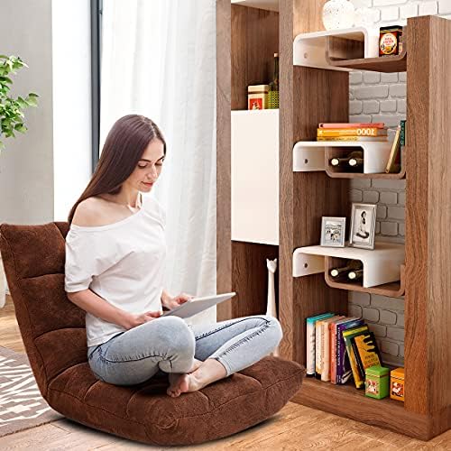 GIANTEX Floor Chairs for Adults, Floor Gaming Chair w/Back Support (Coffee)