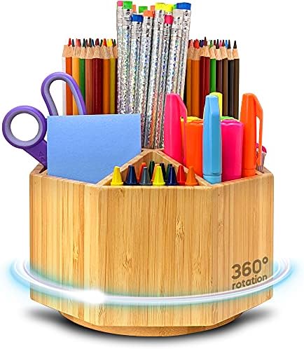 Bamboo Art Supply Organizer - Pencil & Pen Holder - Kids & Adults Desk Organizer - 8 Compartments