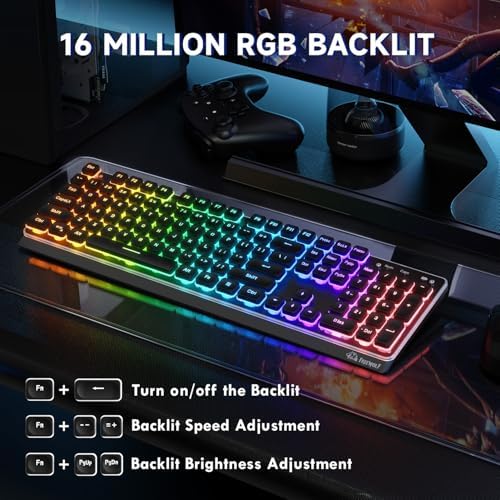 Free wolf M104 Full Size Wireless Gaming Keyboard Tri-Mode - Black