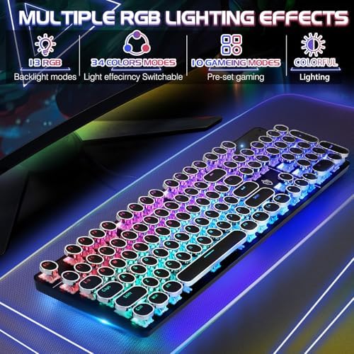 YSCP Typewriter Style Mechanical Gaming Keyboard RGB Backlit Wired with Blue Switch Retro Round Keycap 104 Keys Keyboard (R-Black)