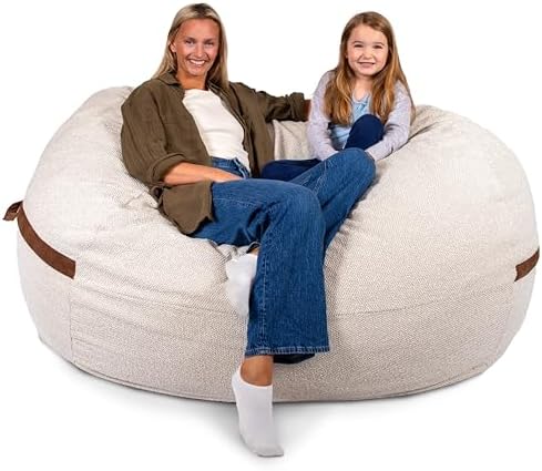 Big Joe Fuf 7Ft Giant Foam Bean Bag Chair, Oversized Couch with Removable Cover for Kids, Teens, Adults, Sandstone Textured Boucle, 7 Foot
