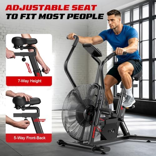 pooboo Air-Resistance Exercise Fan Bike, Air Bike with Dual Acction Handlebars&Dual-Layer Transmission System, Stationary Bike with APP Connection for Home Gym HIIT Cardio Full Body Workout