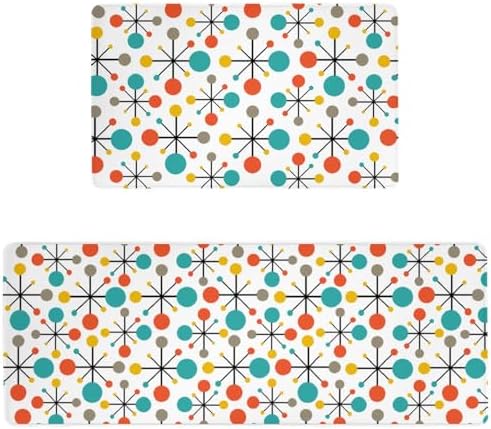 Mid Century Atomic Anti Fatigue Kitchen Mats, 17.3"x47"+17.3"x29"