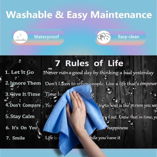 7 Rules of Life Inspirational Quote Large Mouse Pad, Rustic Wood Desk Mat