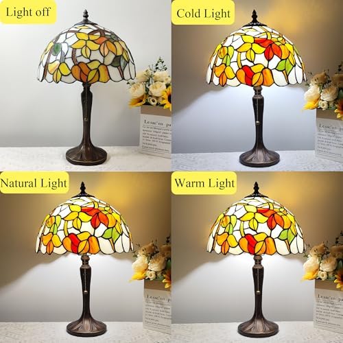 Tiffany Lamp Yellow Grapes Leaves Stained Glass Table Lamp Antique Desk Reading Light for Bedroom Living Room Home Decor LED Bulb Included