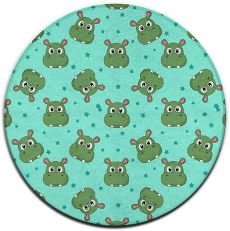 Soft Round Yoga Carpet, Office Chair Decor Round Mat for Carpet and Hardwood Floors Cute Cartoon Hippo, 24inch