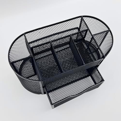 Fengtaiyuan T12, Black Metal Wire Mesh Pencil Holder for Desk, Pencil Cup for Office, Pen Holder for School, Desktop Organizer, Office Storage Box (T12)
