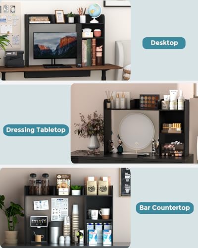 LAND·VOI Desktop Bookshelf, Countertop Storage Hutch with 5 Shelves for Computer Desk, Desk Organizer for Home Office Dorm, Dressing Tabletop, Bar Countertop, Wood Desktop Display Rack, Black EDS01B