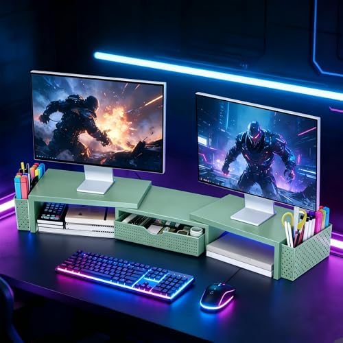 Spacrea Dual Monitor Stand Riser with Drawer and 2 Pen Holders