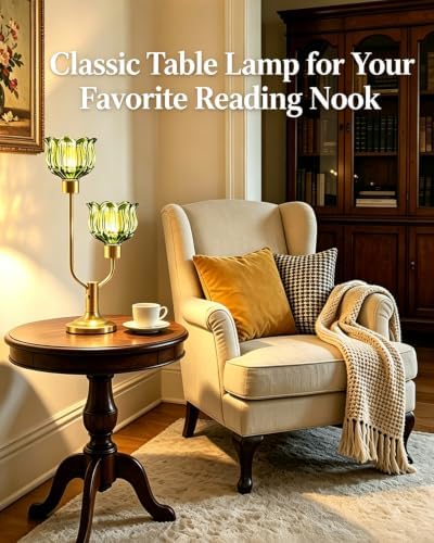 Lightdot Flower Table Lamp for Bedroom Vintage Green Glass Lamp Dimmable