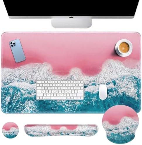 Britimes Keyboard Mouse Pad Set, 4 in 1 Desk Mat Set, Pink Sand