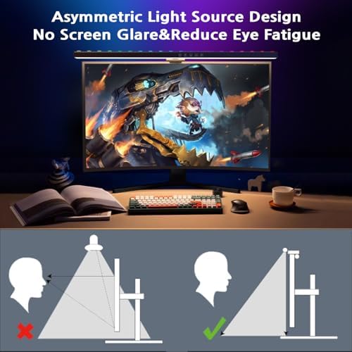BY-J Computer Monitor Light Bar, Screen Monitor Lamp for Eye Caring, e-Reading LED Task Lamp with Stepless Adjustment, Touch Control, No Screen Glare Space Saving