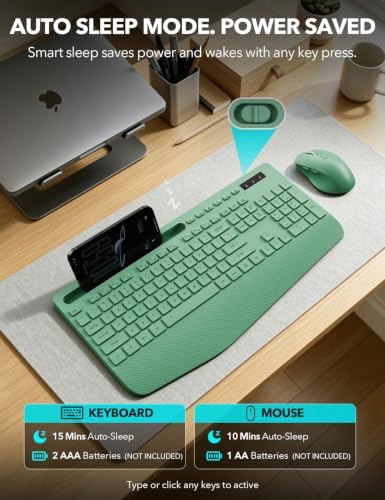 Wireless Keyboard and Mouse Combo, Full Size with Wrist Rest