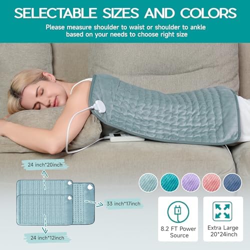 Heating Pad for Period Cramps, Electric Heating Pad for Neck & Shoulders & Back with 6 Heating & 4 Timer Setting, Christmas Gift for Women, Girl, Sister, Her(Gray, 20'' x 24'')